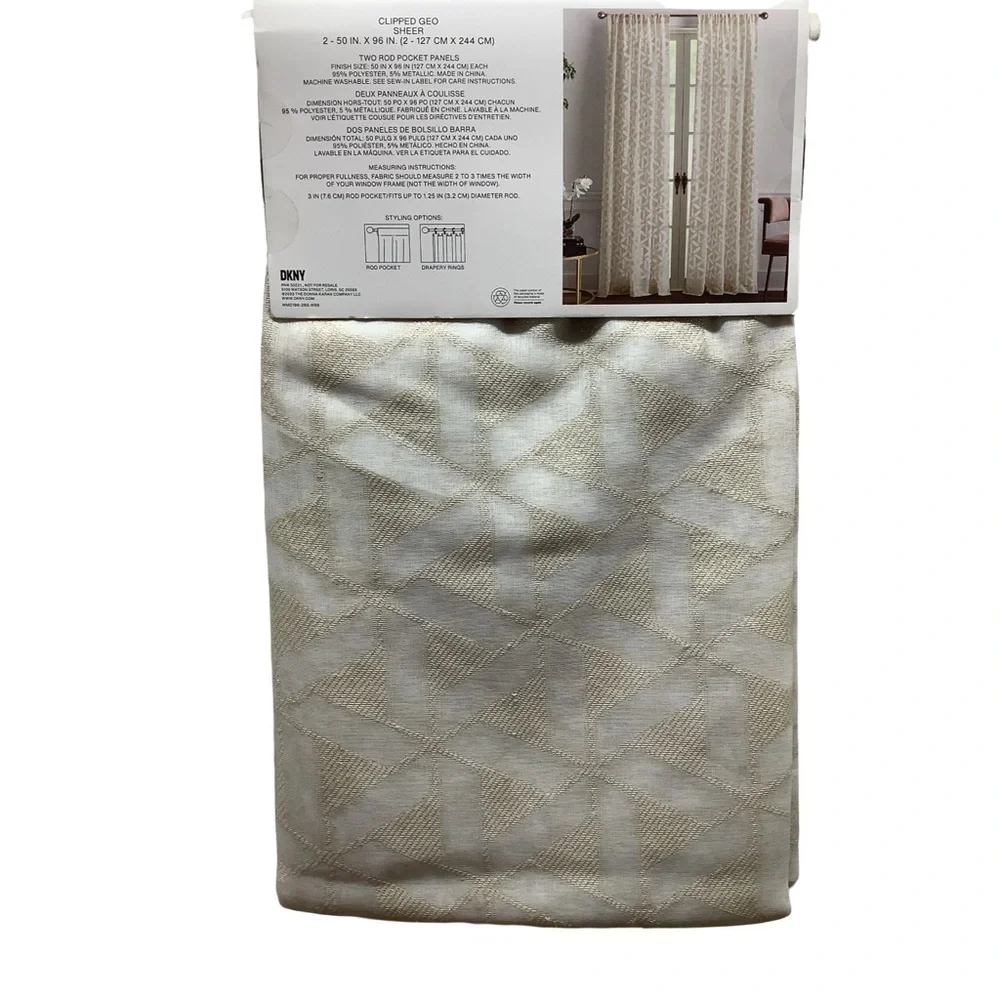 DKNY Set of Two 96 Inch Sheer Rod Pocket Panels in Cream Shimmer. New With Tags